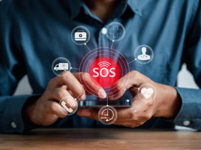 Man use calling SOS Emergency by phone, call phone, Emergency application from smartphone service 24 hr. hospital service on site for help.
